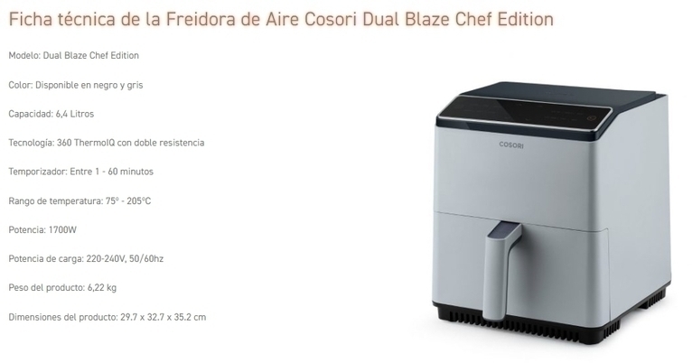 Freidora sin aceite Cosori Dual Blaze Chef Edition